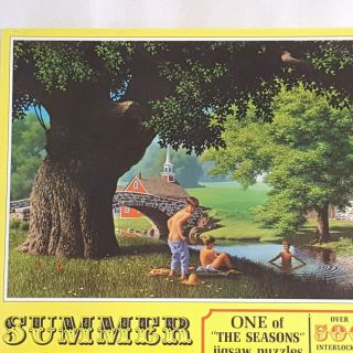 Vintage Paul Detlefsen " Summer " Jigsaw Puzzle Boys Swimming Mb 4995 - 2