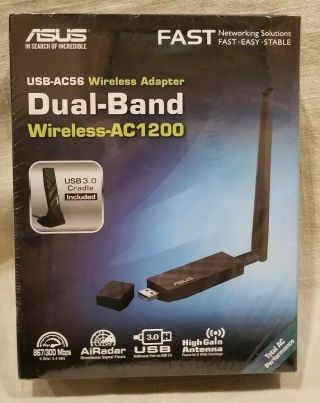 Asus Usb - Ac56 Dual - Band Wireless - Ac1300 Usb 3.  0 Wi - Fi Adapter In Package Nib