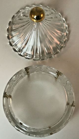 Vintage Lead Crystal CAROUSEL Dish With Lid Raised Frosted Designs Gold Accents 6
