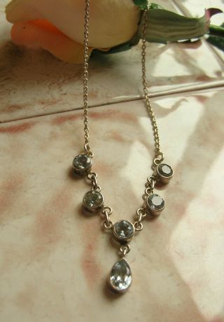 Gorgeous Vintage Sterling Silver Six Blue Topaz Drop Necklace - 18 " Long - Vgc