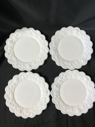 4 Vintage Westmoreland White Milk Glass Panelled Grape Pattern Saucer Plate