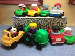 Vintage Fisher Price Little People Chunky Figures 8 People & 8 Cars Ronald Mcd