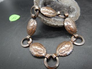 Vintage Native American Navajo Solid Copper Stamped Link Panel Bracelet 7.  ”