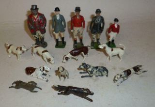 Group Of Mainly Britains Vintage Lead Hunt Figures And Hounds - 1930/50 