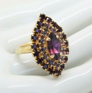 Vintage Art Deco Purple Crystal Rhinestone Gold Cocktail Ring Jewellery