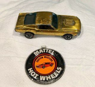 Vintage 1967 Hot Wheels Redline Gold Custom Mustang With Matching Mattel Disc