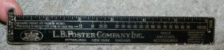 Vtg L.  B.  Foster Company Advertising Brass Ruler Rail Road Rails Switches