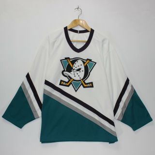 Vintage Anaheim Mighty Ducks Ccm Nhl Hockey Jersey Mens Size Large White Teal