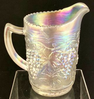 Vintage Imperial Grape Carnival Glass Milk Pitcher In Sparkling White Clear Tag