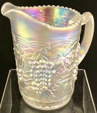 Vintage Imperial Grape Carnival Glass Milk Pitcher in Sparkling White Clear Tag 3