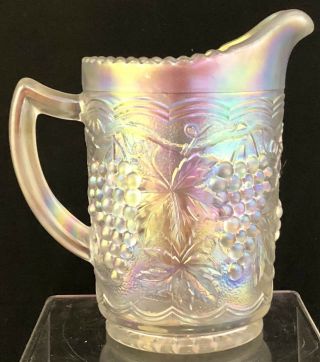 Vintage Imperial Grape Carnival Glass Milk Pitcher in Sparkling White Clear Tag 5