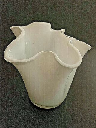 Vintage White Handkerchief " Murano - Style " Bud Vase