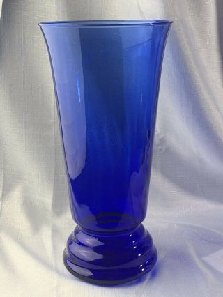 Vintage Large Cobalt Blue Glass Vase 14 1/4” Tall Bouquet Centerpiece