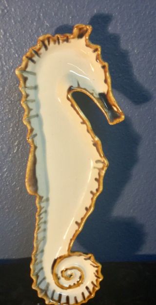Vintage Large Retro Glazed Ceramic Seahorse Platter/tray/wall Decor 12 " Tall