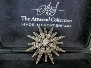Vintage Signed Attwood & Sawyer Silver Glittering Glass Star Burst Brooch Pin