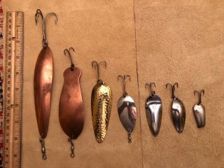 7 Vintage Shiny Metal And Copper Spoon Lures From The 60s & 70s Kb Nebco Miller