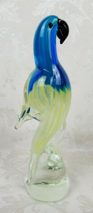 Vintage Murano Art Glass Blue Parrot Figurine Made In Italy 11.  25 "