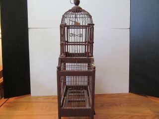 VINTAGE DECORATIVE COLLECTIBLE BIRD CAGE - WOOD AND WIRE TABLE TOP OR HANG 2