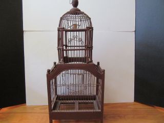 VINTAGE DECORATIVE COLLECTIBLE BIRD CAGE - WOOD AND WIRE TABLE TOP OR HANG 3
