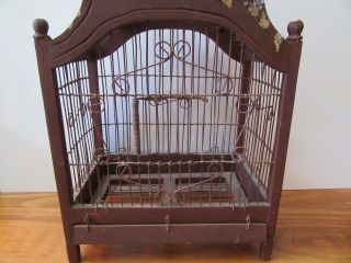 VINTAGE DECORATIVE COLLECTIBLE BIRD CAGE - WOOD AND WIRE TABLE TOP OR HANG 4