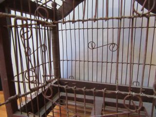 VINTAGE DECORATIVE COLLECTIBLE BIRD CAGE - WOOD AND WIRE TABLE TOP OR HANG 5