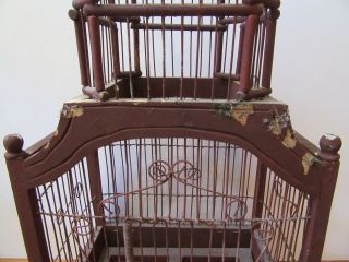 VINTAGE DECORATIVE COLLECTIBLE BIRD CAGE - WOOD AND WIRE TABLE TOP OR HANG 6