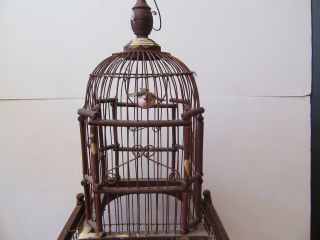 VINTAGE DECORATIVE COLLECTIBLE BIRD CAGE - WOOD AND WIRE TABLE TOP OR HANG 7