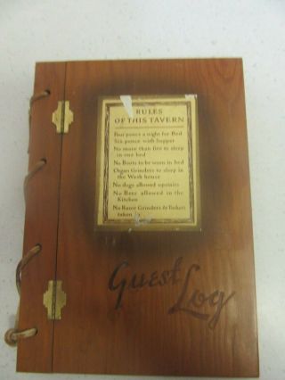 Vintage Wood Guest Book Log Wooden Cover Log Book Guest Log (see Inscription)