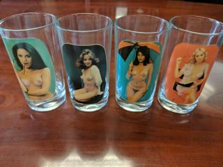 Vintage Risque Peek - A - Boo Bar Glasses Set Of 4 In