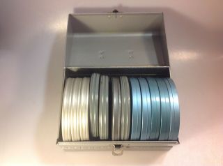 Vintage Metal 8mm Movie Film Storage Box W/ 12 Metal Reel Cans / Containers 2