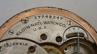 VINTAGE 1924 ELGIN NATIONAL WATCH CO U.  S.  A.  GENTLEMAN ' S DRESS POCKET WATCH 3