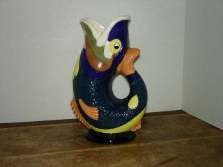 Vintage Wade Ceramics England Gluggle Gurgle Jug Pitcher Multicolor Fish 8.  5 "