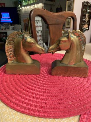 Vintage Mid Century Brass Horse Head Book Ends