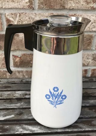 Vintage Corning Ware 9 Cup Stove Top Coffee Maker/pot Peculator Cornflower Blue