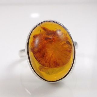 Vintage Sterling Silver Orange Amber Ring Size 9.  25 Ldi3