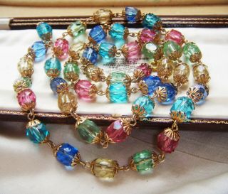 Gorgeous Vintage Jewellery Tutti Frutti Harlequin Crystal Long 30 " Necklace