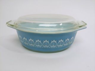 Vintage Pyrex Blue Tulip 043 Casserole Dish w/ Lid 1.  5 Qt 2