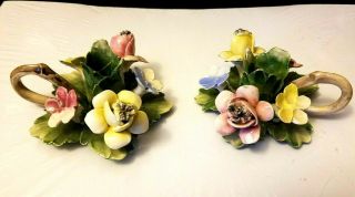 Set Of 2 Vintage Mouva Capodimonte Candlestick Holders Made In Italy