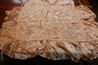 Vintage 4 Satin Pillow Covers 1940s Pink W Cream Crochet Ruffles 17x45