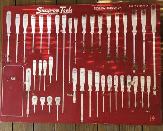 Vtg Snap On Tool Location Board For Wall Box Or Wall.  Screw Drivers Set Ve - 1009a
