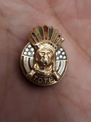 Vintage T.  O.  T.  E Improved Order Of The Red Man Screw Back Pin Indian Image