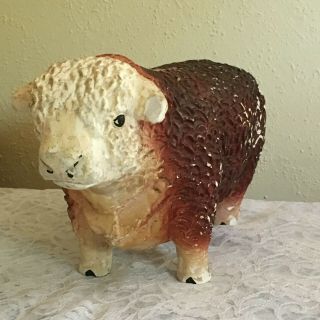 Vintage Plaster Chalkware Piggy Bank Curly Hereford Steer Bull 3