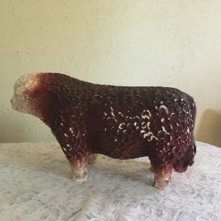 Vintage Plaster Chalkware Piggy Bank Curly Hereford Steer Bull 5