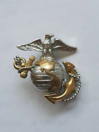 Vintage Us Marine Corp Ega Officers Dress Cap Emblem Badge Screw Back