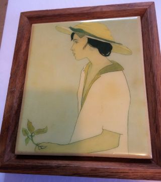 Vintage Kimberly Enterprises Framed Art Tile " Simone " By Christine Rosamond