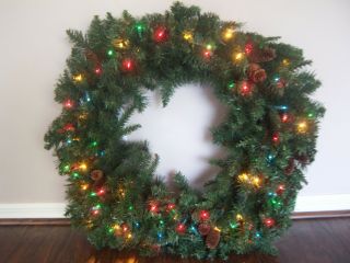 Vtg Frontgate Outdoor Pre - Lit Multi 30 " Green Pine Cone Classic Christmas Wreath