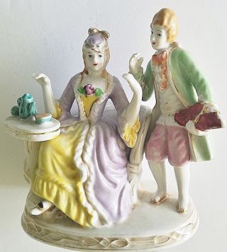 Vintage Hirode Porcelain Figurine Victorian Couple Tea Service Hand Painted 1950