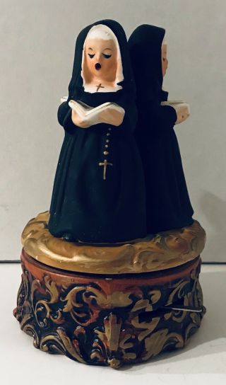 Vintage Music Box Revolving Singing Nuns Figurine Dominique Sankyo Japan