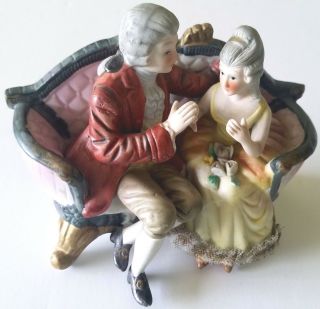 Vintage Royal Crown Cucci Figurine Victorian Couple On Couch Hand Painted Signed