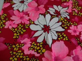 Vintage Hawaiian Textured Bark Cloth Fabric Big Pink Flowers 1 3/4 Yards Cotton